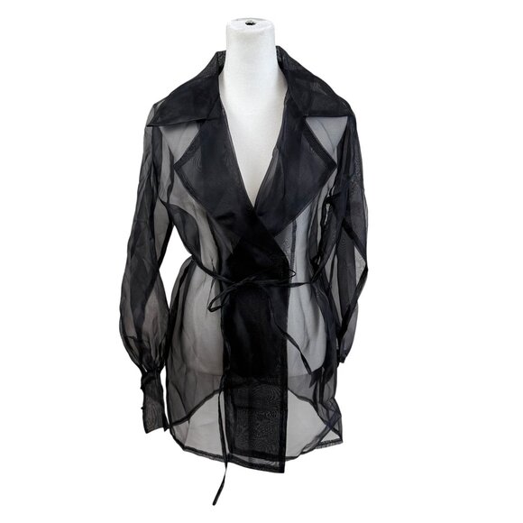 NWT IVIVI Collection Sheer Black Organza Trench Jacket - Picture 1 of 8